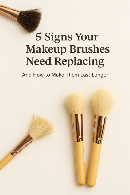 Flat lay of premium makeup brushes, cleansing gel, and a cleaning device on a beige background - Briselle luxury brush care tools