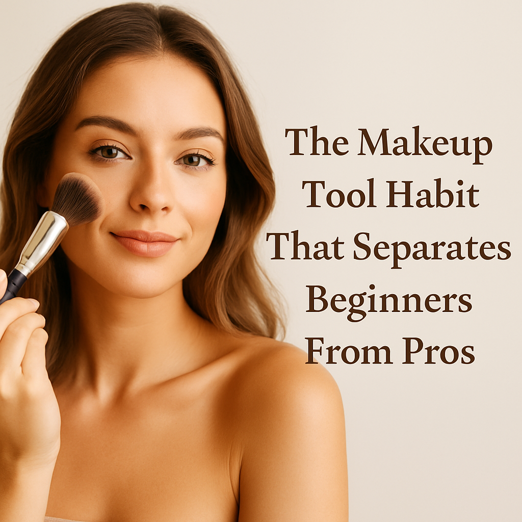 Young woman smiling while using a clean makeup brush on her cheek, showcasing the importance of proper makeup brush care and hygiene