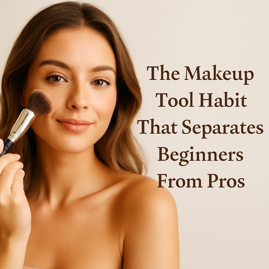 Young woman smiling while using a clean makeup brush on her cheek, showcasing the importance of proper makeup brush care and hygiene