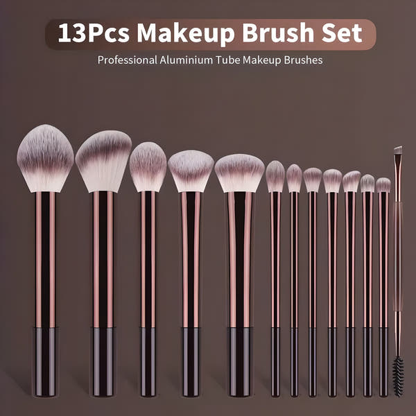13-piece professional makeup brush set with aluminium tube handles