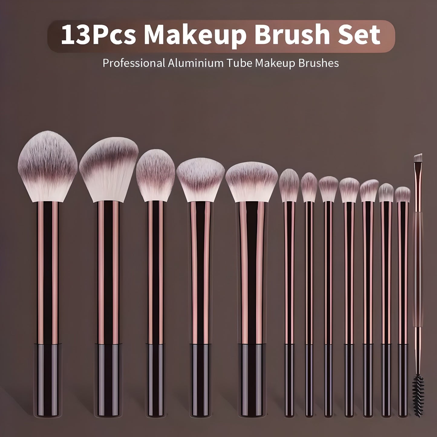 13-piece professional makeup brush set with aluminium tube handles
