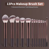 13-piece professional makeup brush set with aluminium tube handles