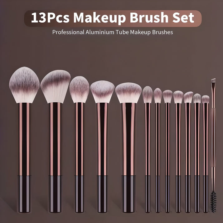 13-piece professional makeup brush set with aluminium tube handles