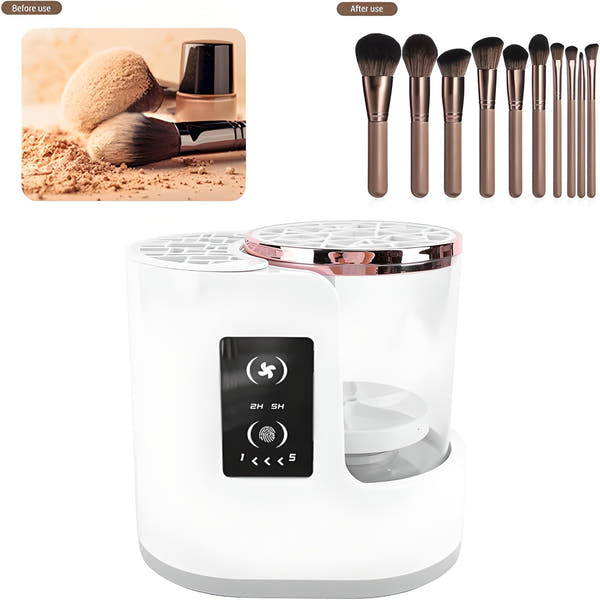 Electric makeup brush cleaner before and after use with cosmetic brushes