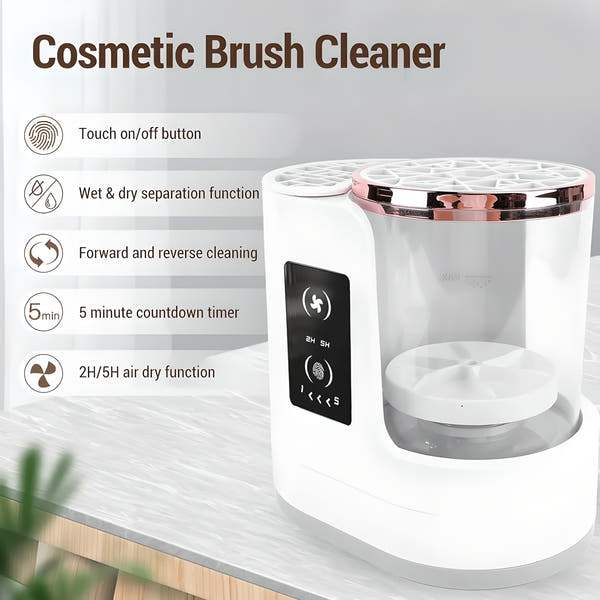 Electric cosmetic brush cleaner with touch control, timer and air dry function