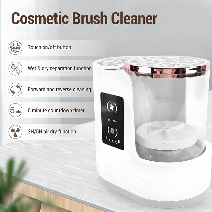Electric cosmetic brush cleaner with touch control, timer and air dry function