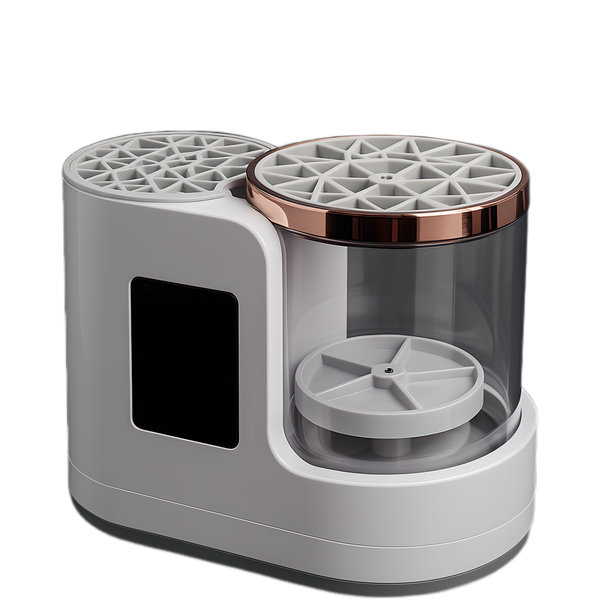 Electric makeup brush cleaner machine with transparent rinse tank and rose gold lid