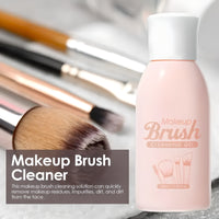 Briselle makeup brush cleansing gel with cosmetic brushes background