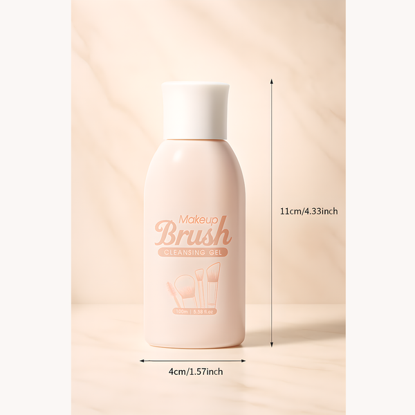 Makeup brush cleansing gel bottle with size dimensions 11cm x 4cm