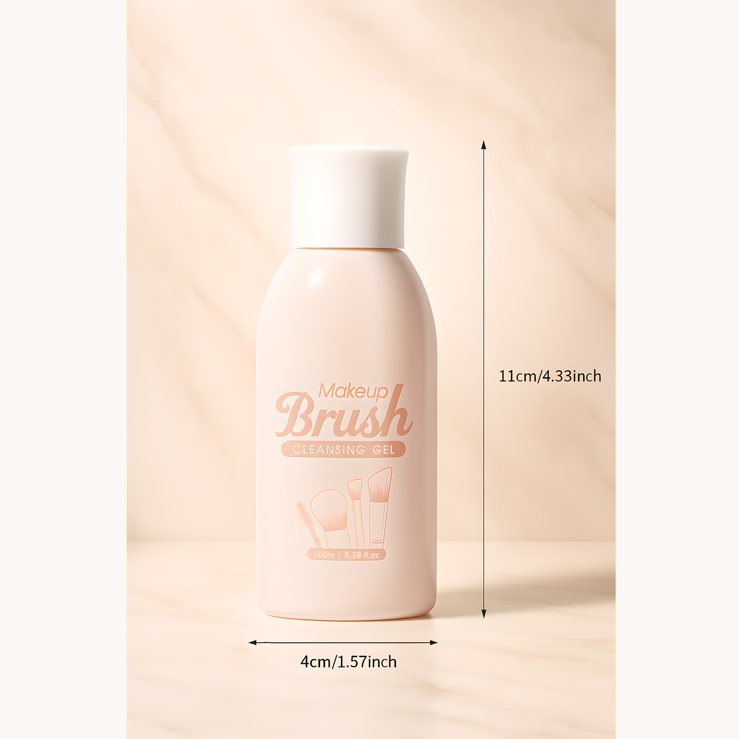 Makeup brush cleansing gel bottle with size dimensions 11cm x 4cm