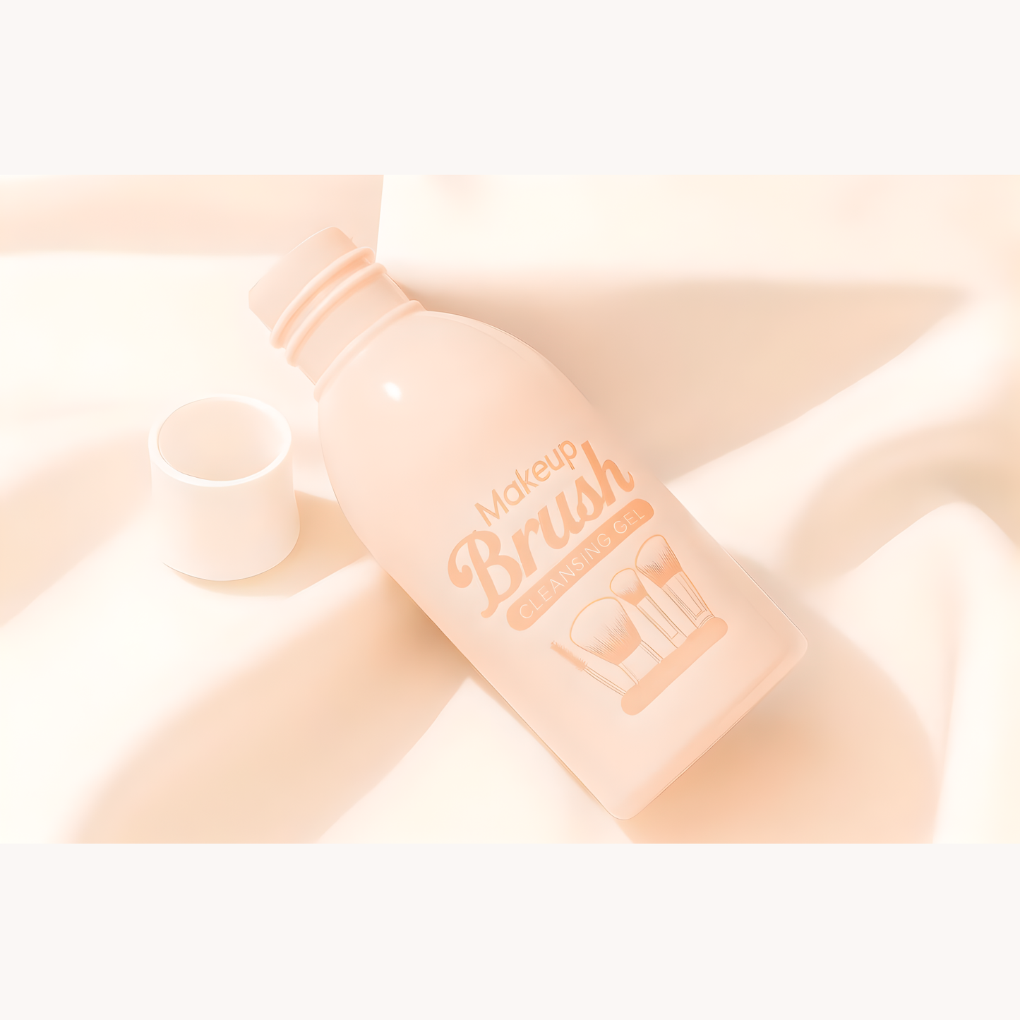 Makeup brush cleansing gel bottle with open cap on fabric background