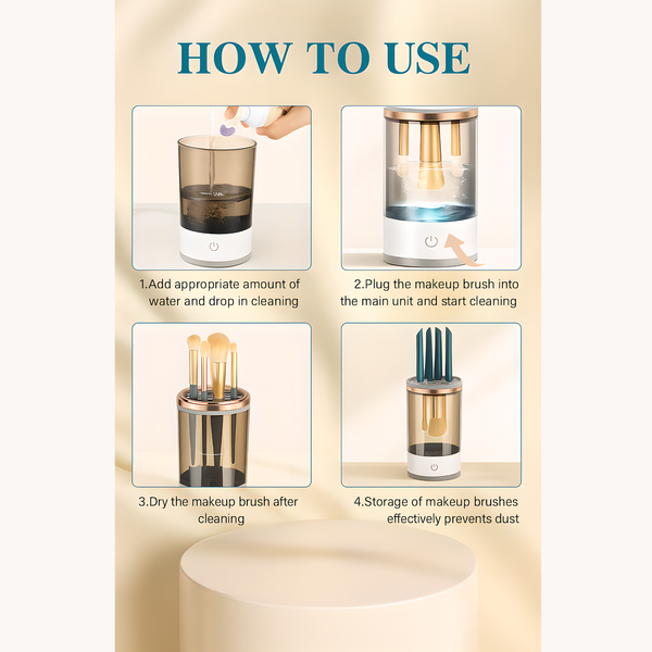 3 in 1 electric makeup brush cleaner machine for cleaning, drying and storing cosmetic brushes, automatic washer with USB charging.