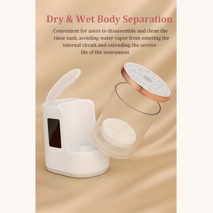 Electric makeup brush cleaner with dry and wet body separation design for safe use and longer service life